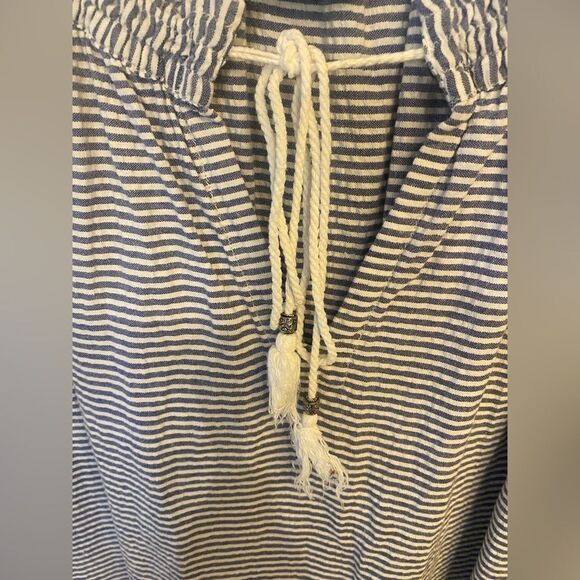 Madison Mathews Sz L Blue White Cotton Front Tie Relaxed Peplum Dress - Picture 3 of 8